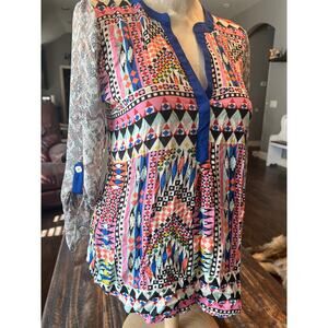 Ivy James Boho Print Dress Medium Flowy Summer Vacation Top